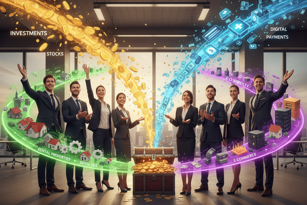 personas exitosas recibiendo dinero de muchas fuentes